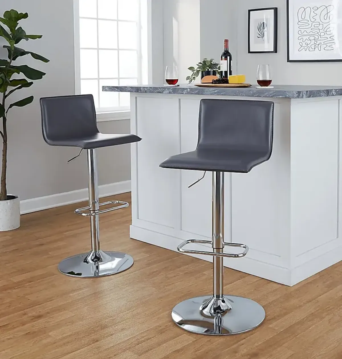 Fassitt III Gray Adjustable Swivel Barstool, Set of 2