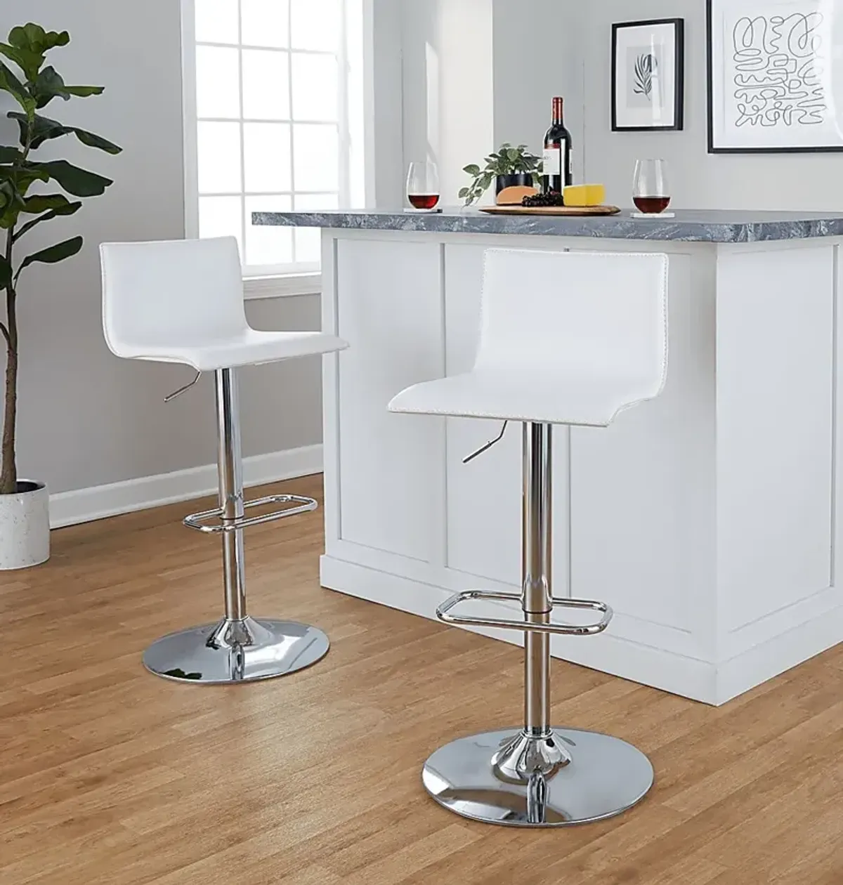 Fassitt III White Adjustable Swivel Barstool, Set of 2