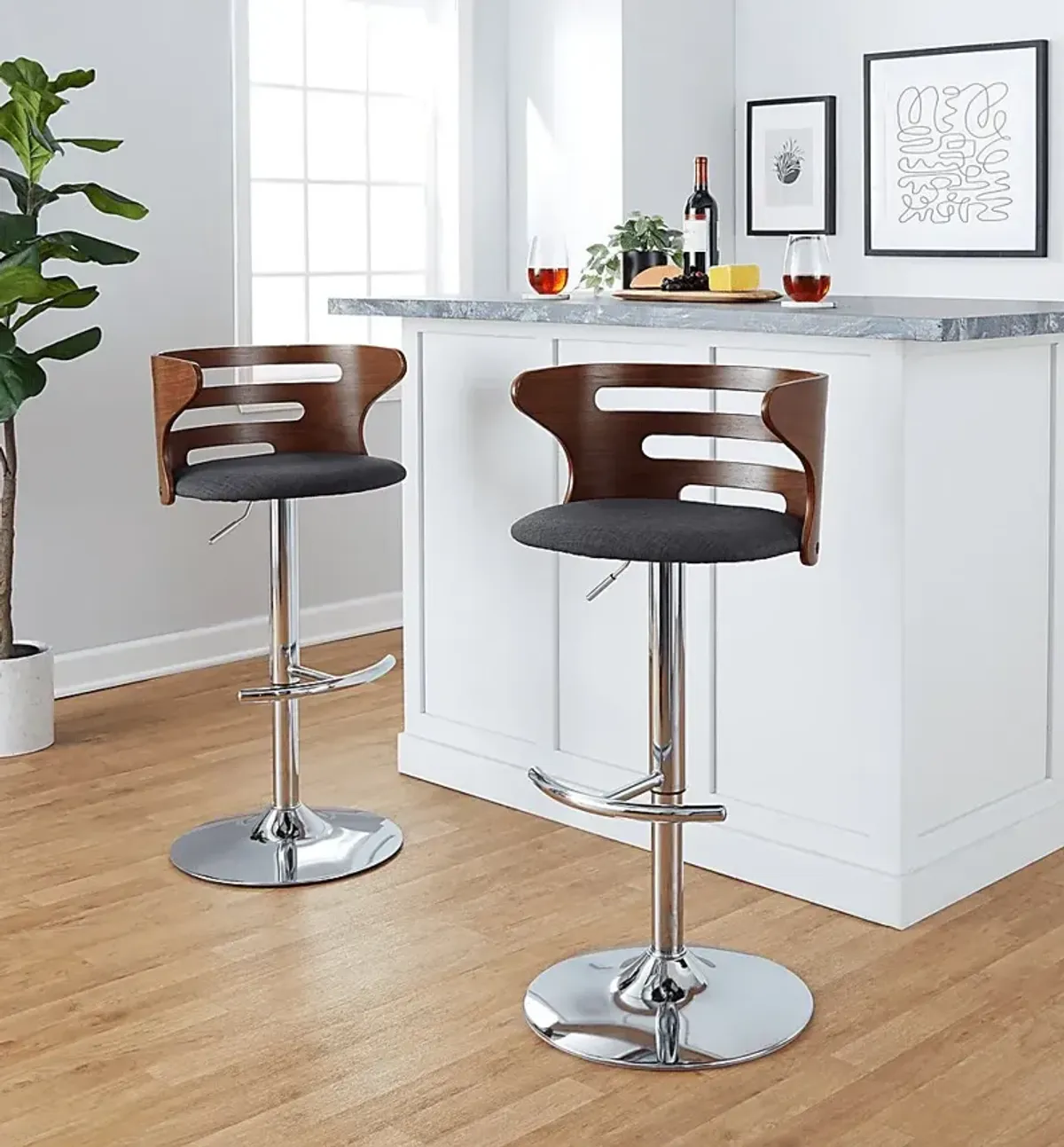 Wincanton I Charcoal Adjustable Swivel Barstool, Set of 2