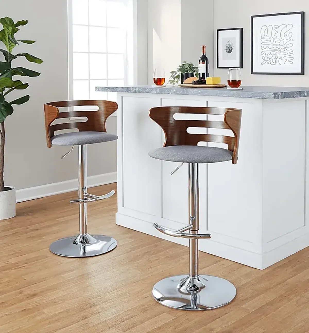 Wincanton I Gray Adjustable Swivel Barstool, Set of 2