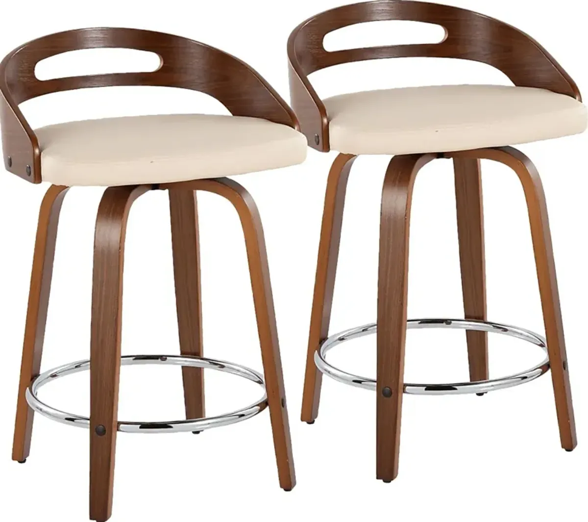 Convreve V Cream Swivel Counter Height Stool, Set of 2