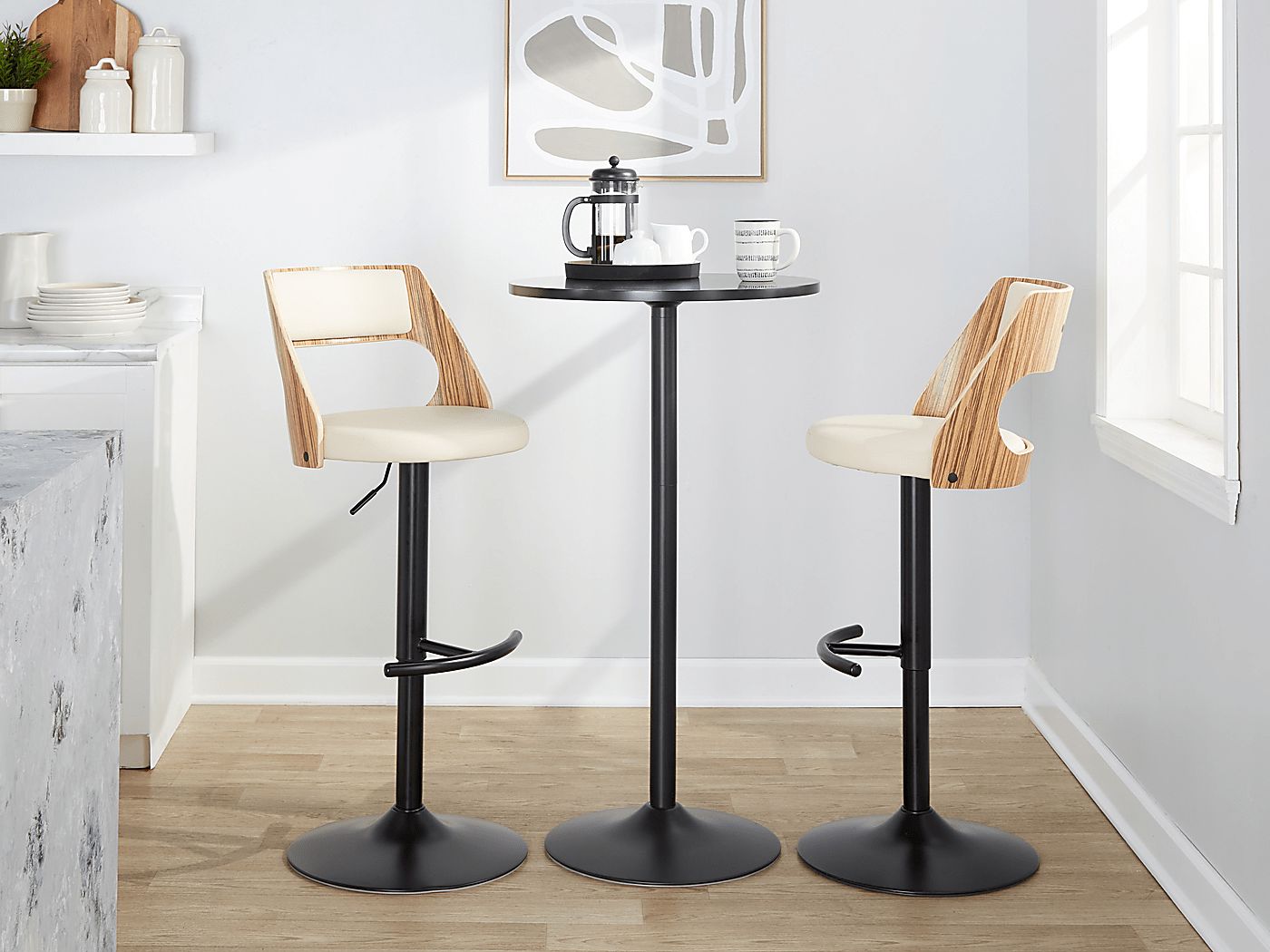 Woodstead II Cream Adjustable Swivel Barstool, Set of 2