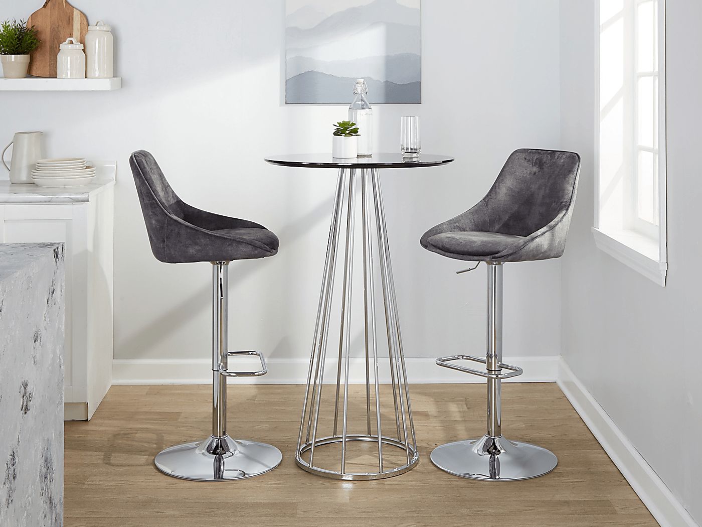 Dellrey V Gray Adjustable Swivel Barstool, Set of 2