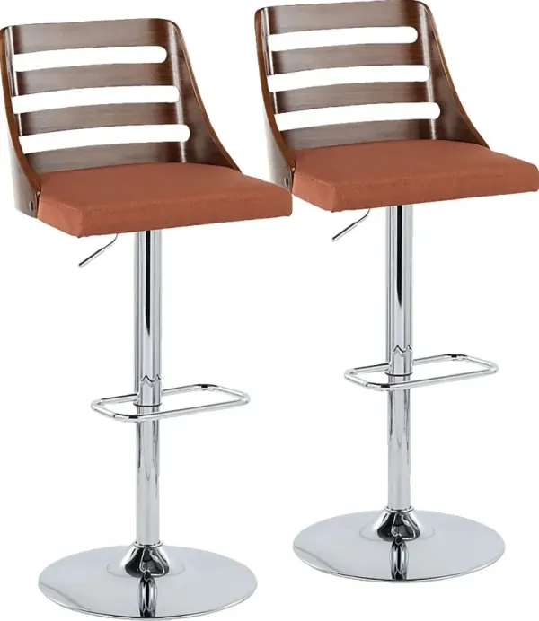 Woolwich II Orange Adjustable Swivel Barstool, Set of 2