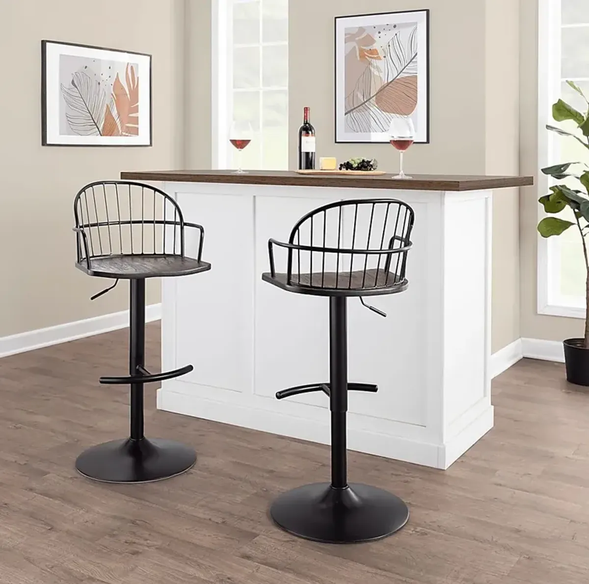 Charlias X Black Adjustable Barstool, Set of 2