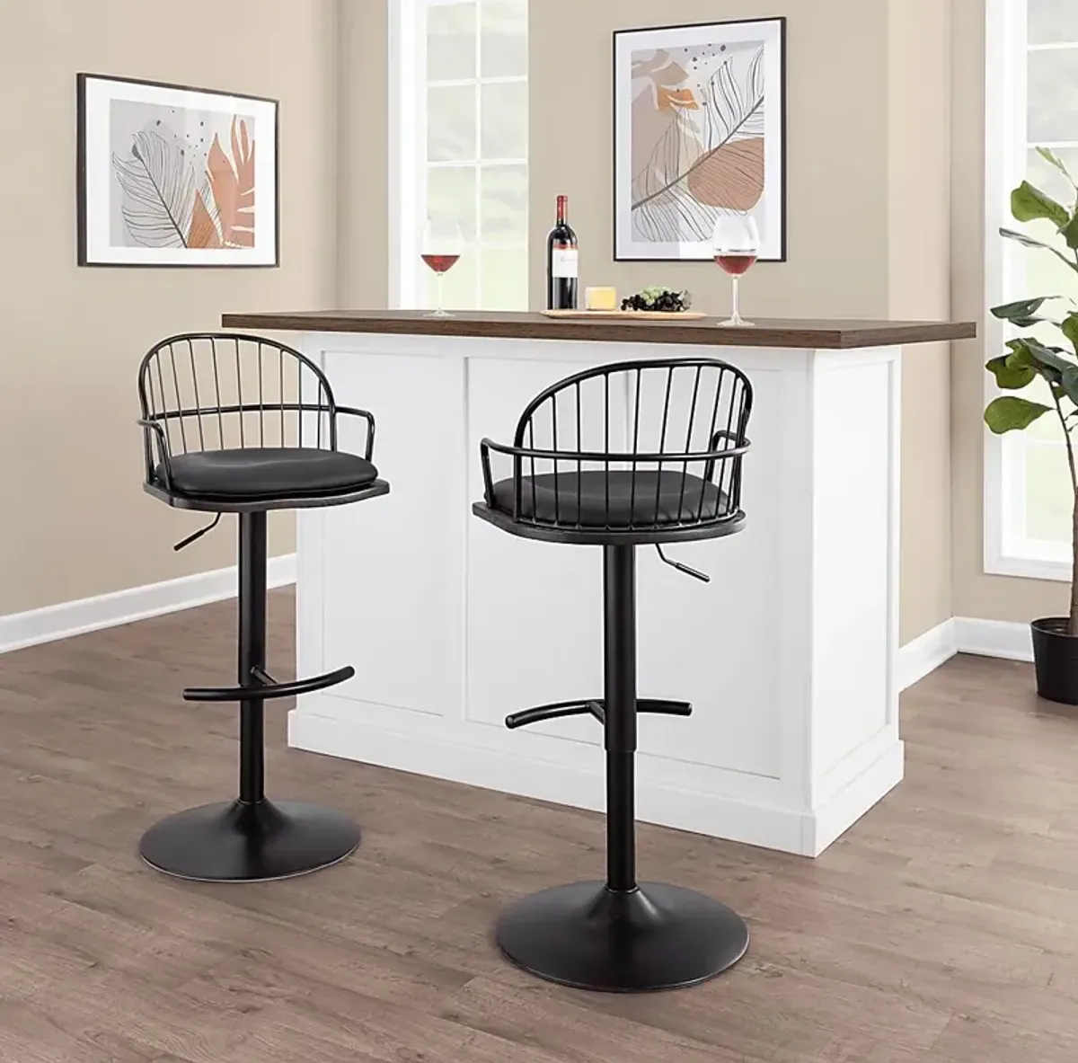 Charlias X Black Adjustable Barstool, Set of 2