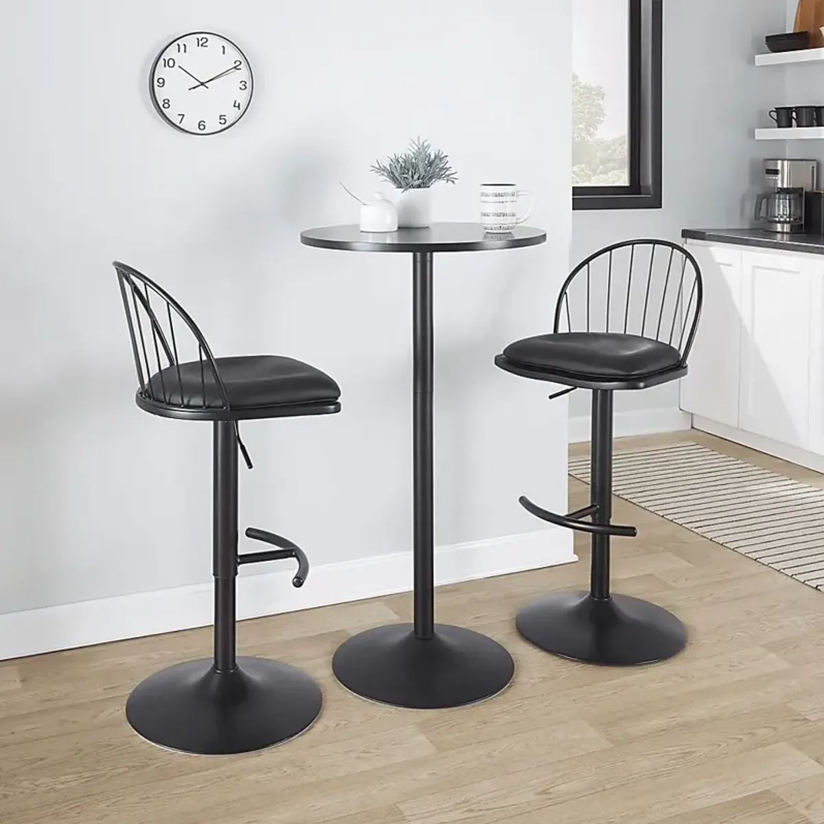 Charlias XI Black Adjustable Barstool, Set of 2