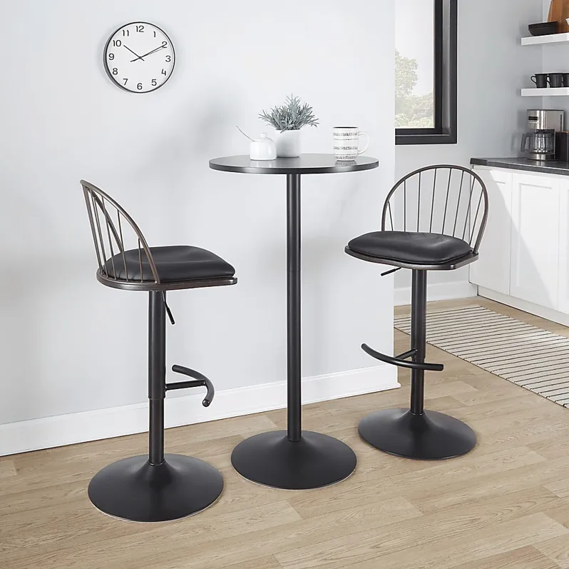 Charlias XII Black Adjustable Barstool, Set of 2