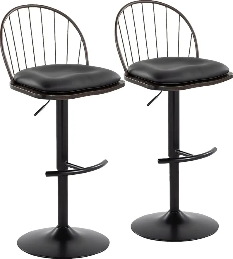 Charlias XII Black Adjustable Barstool, Set of 2