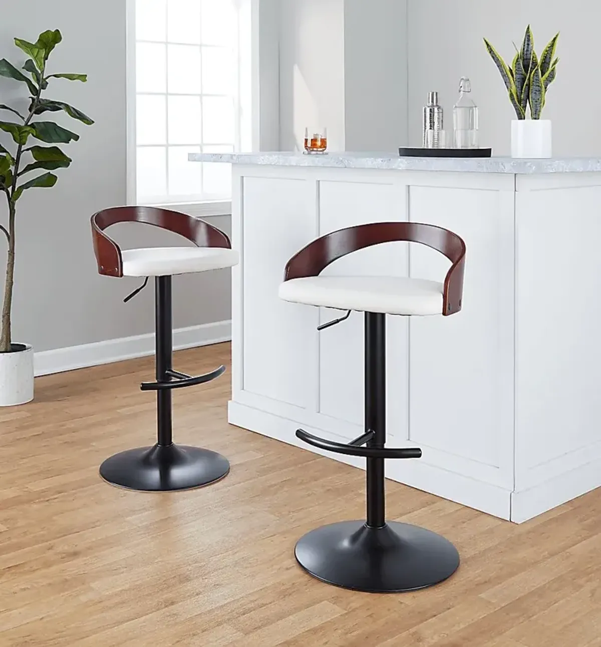 Zykan XV White Adjustable Barstool, Set of 2