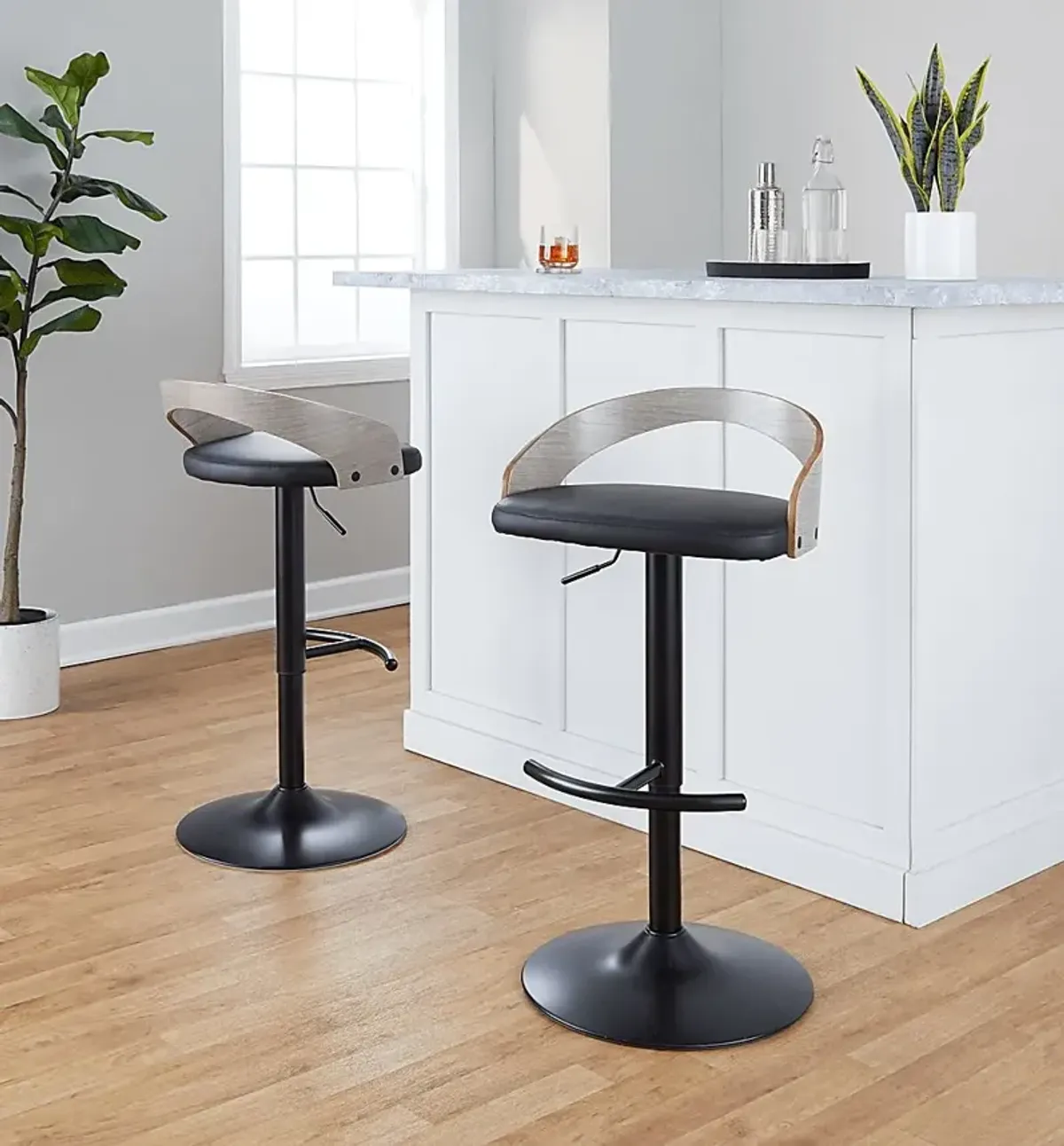 Zykan XVI Black Adjustable Barstool, Set of 2