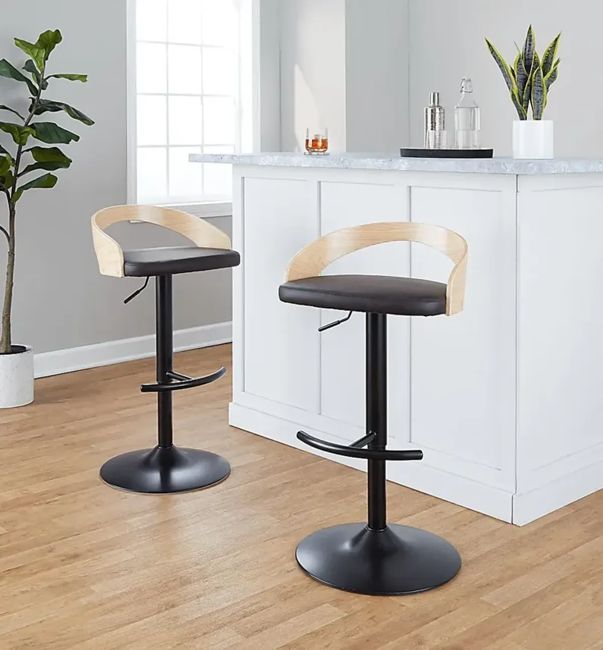 Zykan XVII Brown Adjustable Barstool, Set of 2