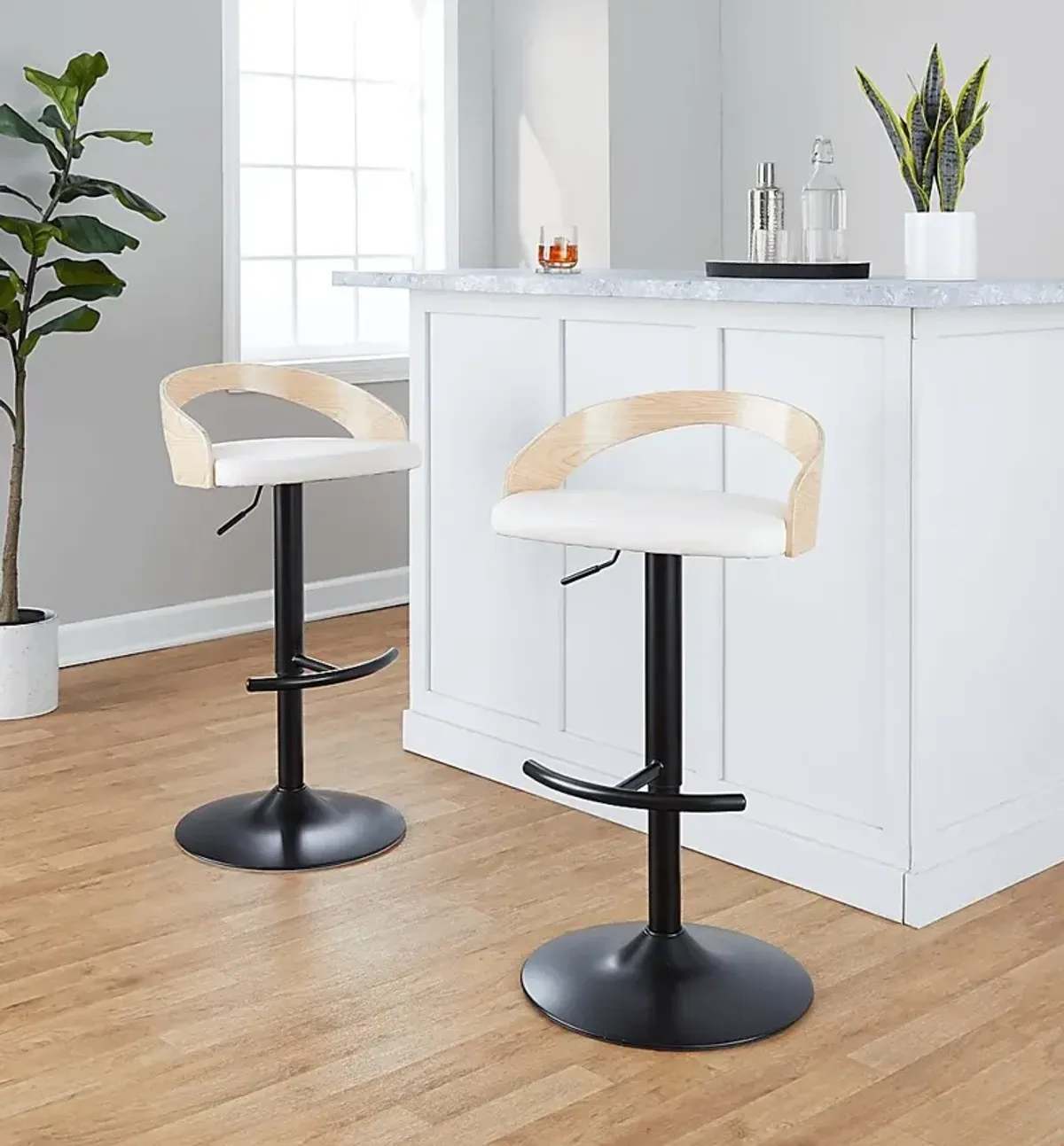 Zykan XVII White Adjustable Barstool, Set of 2