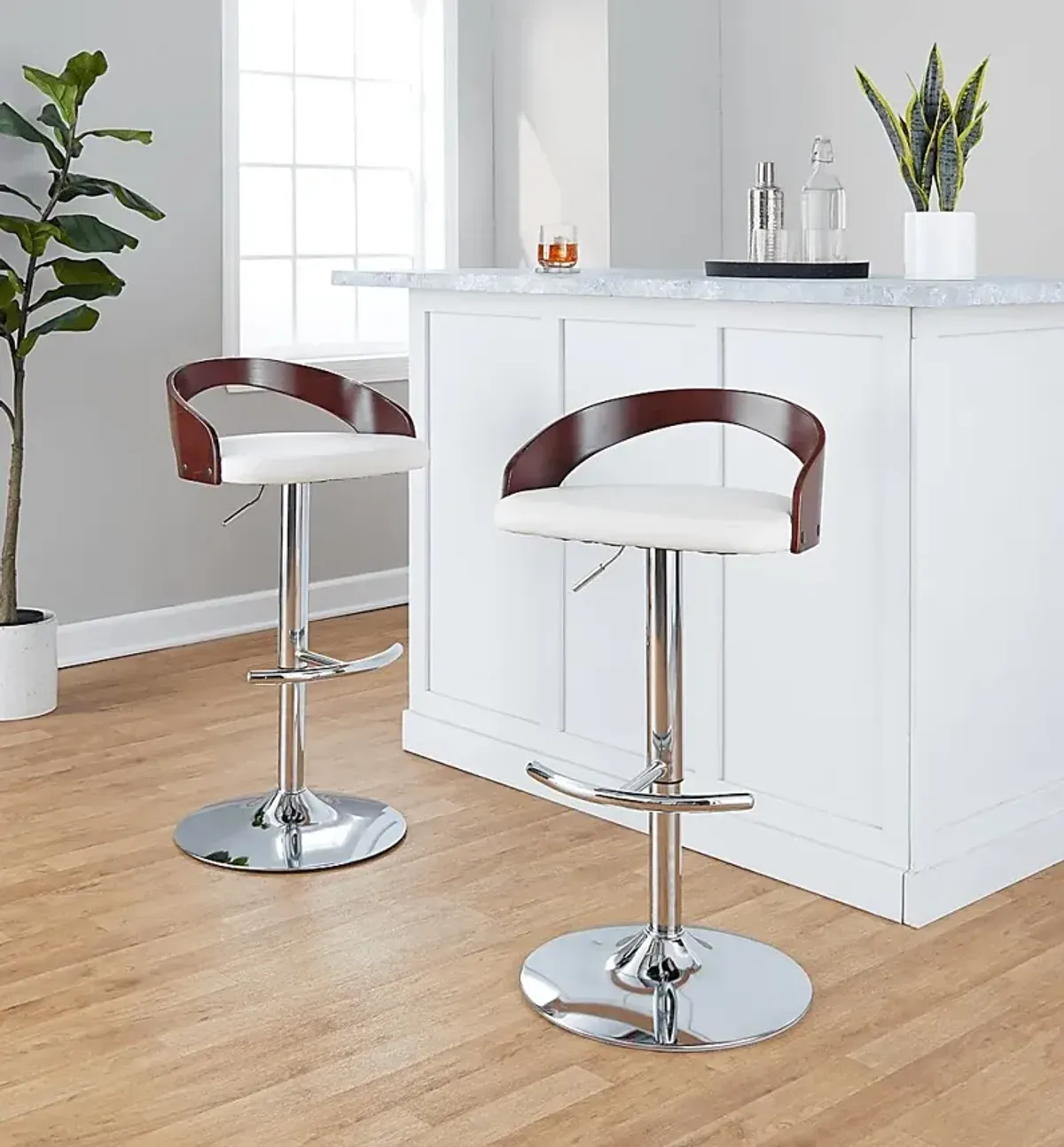 Zykan XXI White Adjustable Barstool, Set of 2