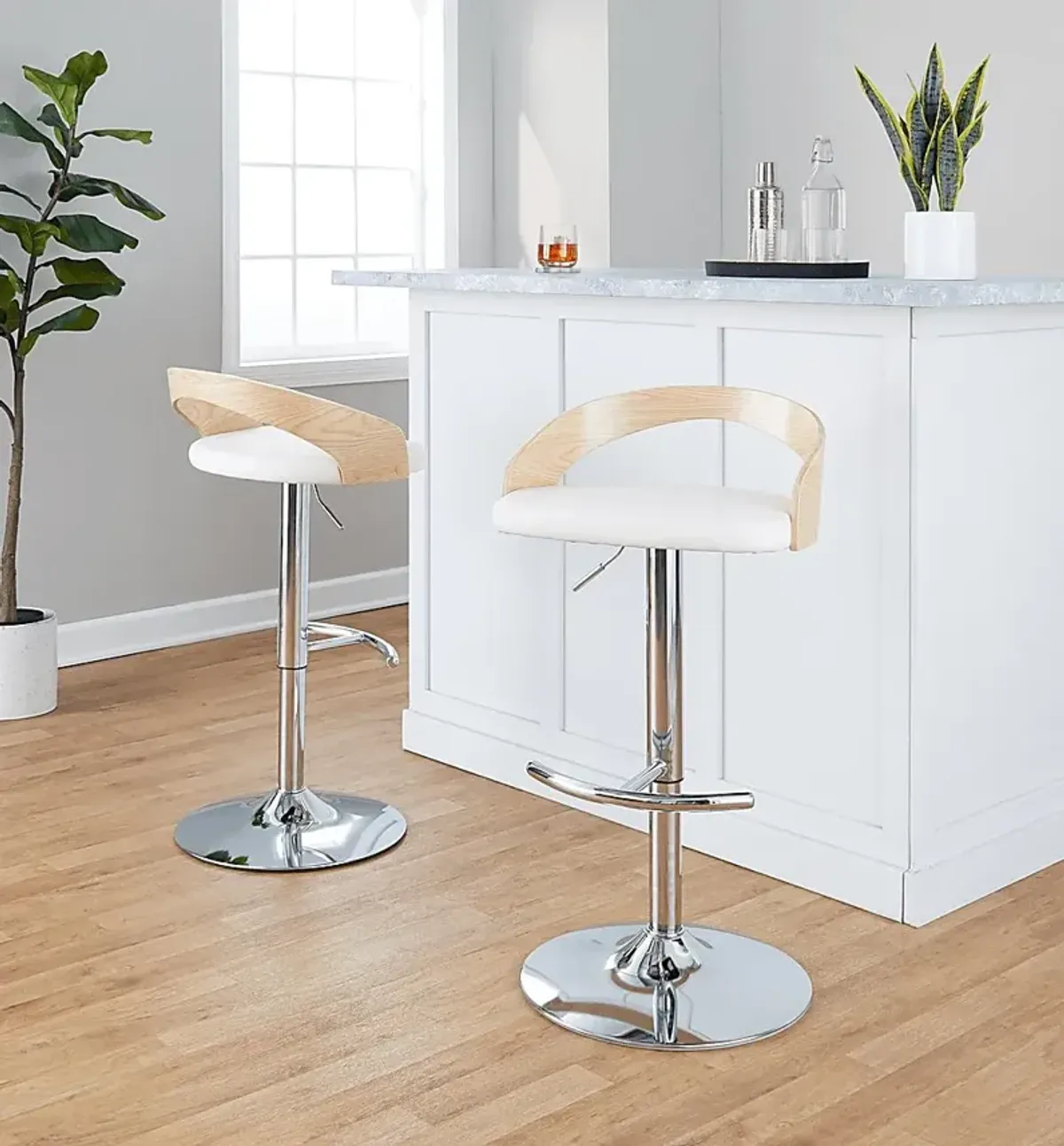 Zykan XXIV White Adjustable Barstool, Set of 2