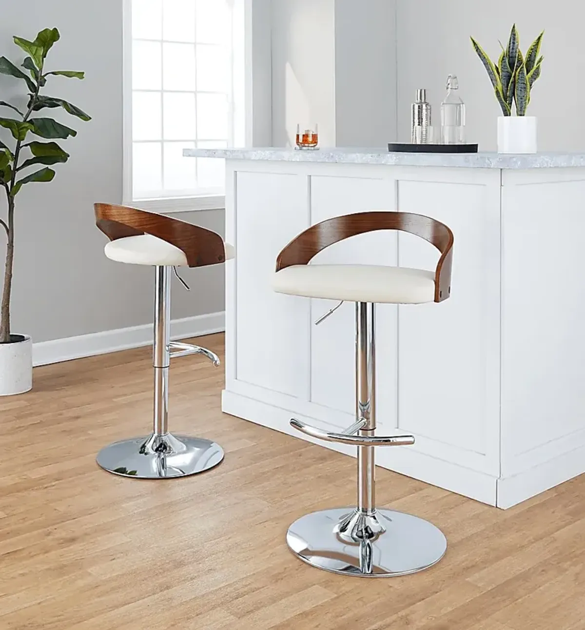 Zykan XXV Cream Adjustable Barstool, Set of 2