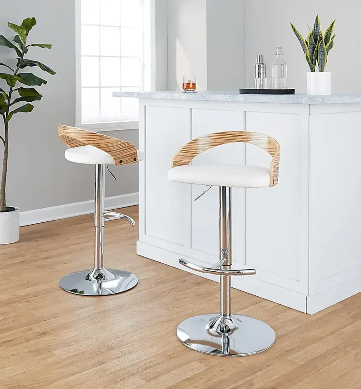 Zykan XXVI White Adjustable Barstool, Set of 2