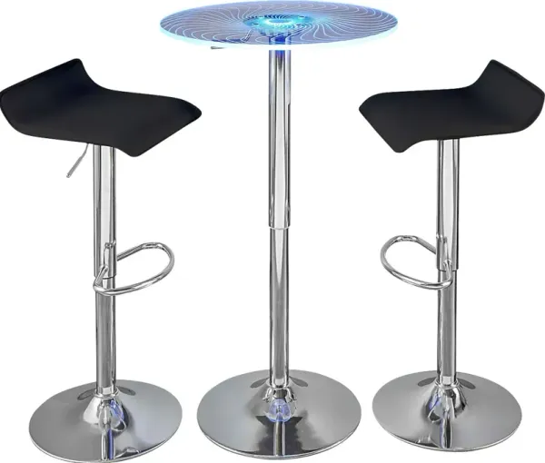 Krystl Black Adjustable 3 Pc Bar Height Dining Set