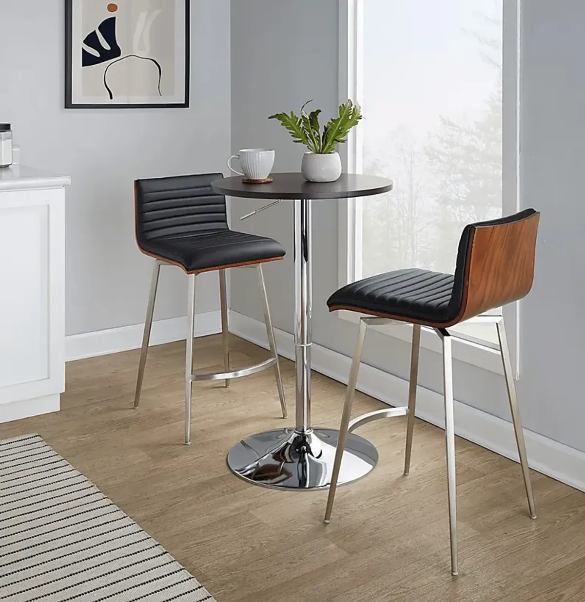 Narsi Black Adjustable Swivel 3 Pc Counter Height Dining Set