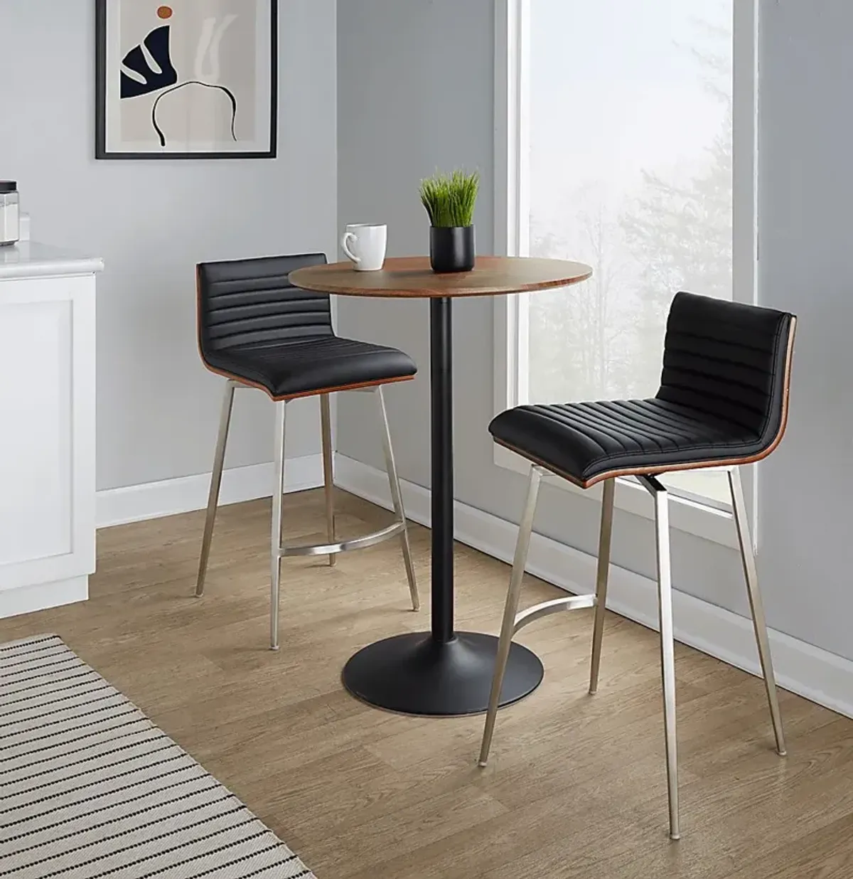 Waiv Black Adjustable Swivel 3 Pc Counter Height Dining Set