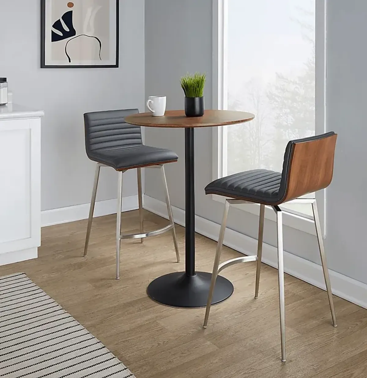 Waiv Gray Adjustable Swivel 3 Pc Counter Height Dining Set