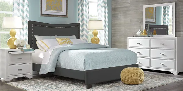 Belcourt White 5 Pc Bedroom with Genoa Gray Queen Upholstered Bed