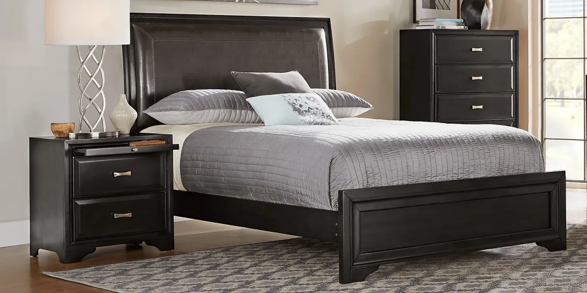 Belcourt Black 5 Pc King Upholstered Sleigh Bedroom