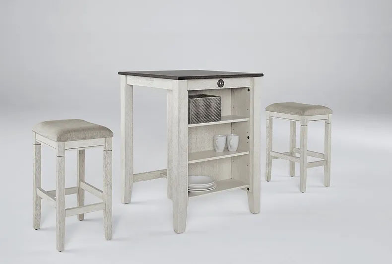 Brozio White Counter Table with 2 Stools