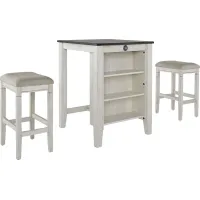 Brozio White Counter Table with 2 Stools