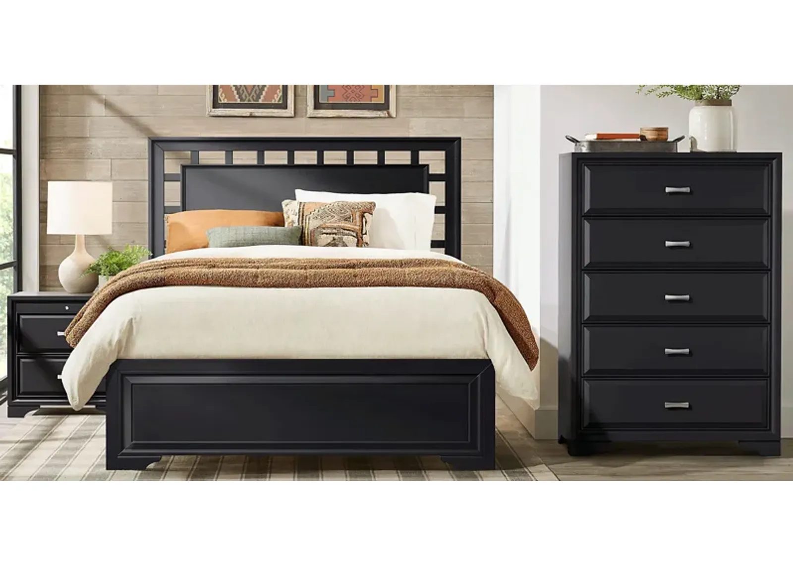 Small Spaces Belcourt Black 5 Pc King Lattice Bedroom