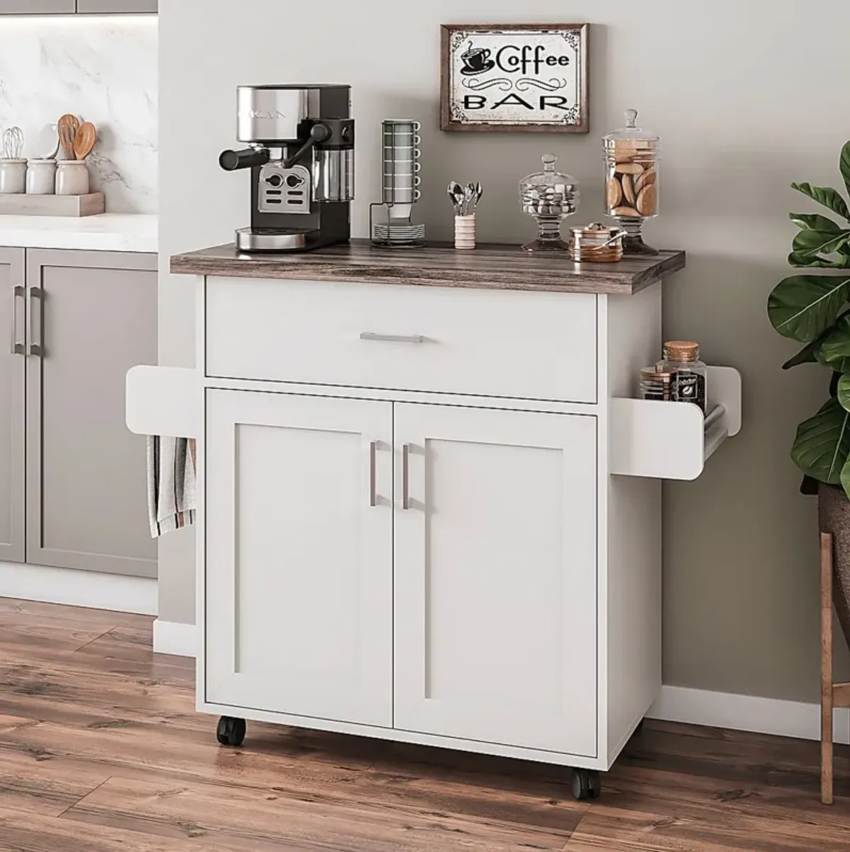 Keimio White Kitchen Cart