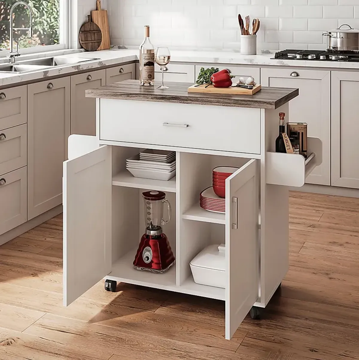 Keimio White Kitchen Cart