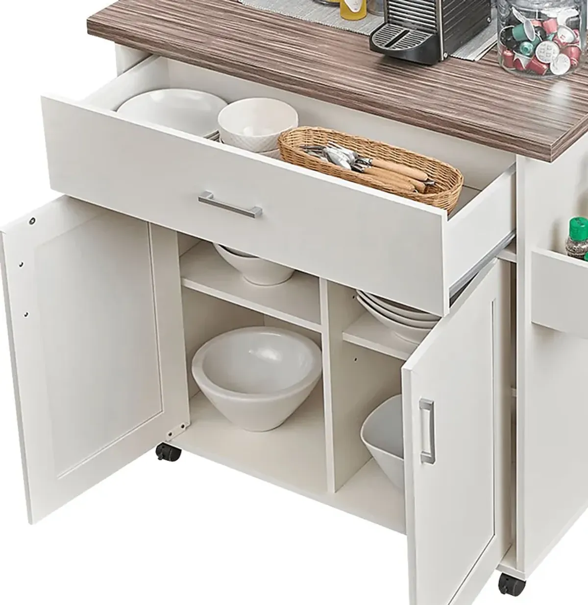 Keimio White Kitchen Cart