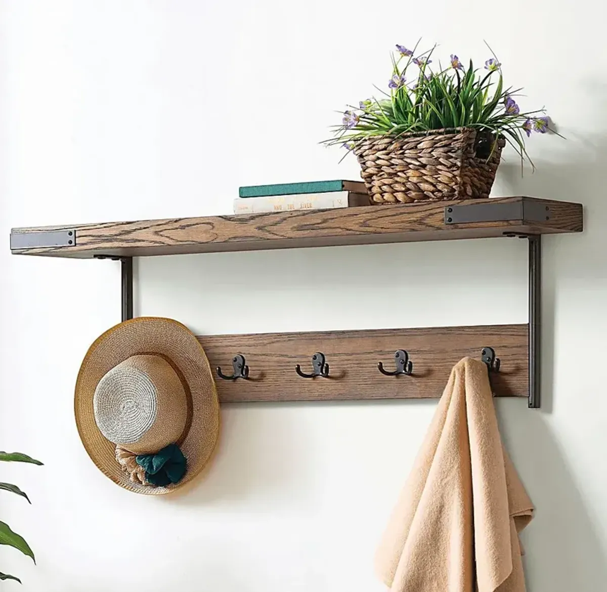 Herontye Brown Coat Hook with Shelf