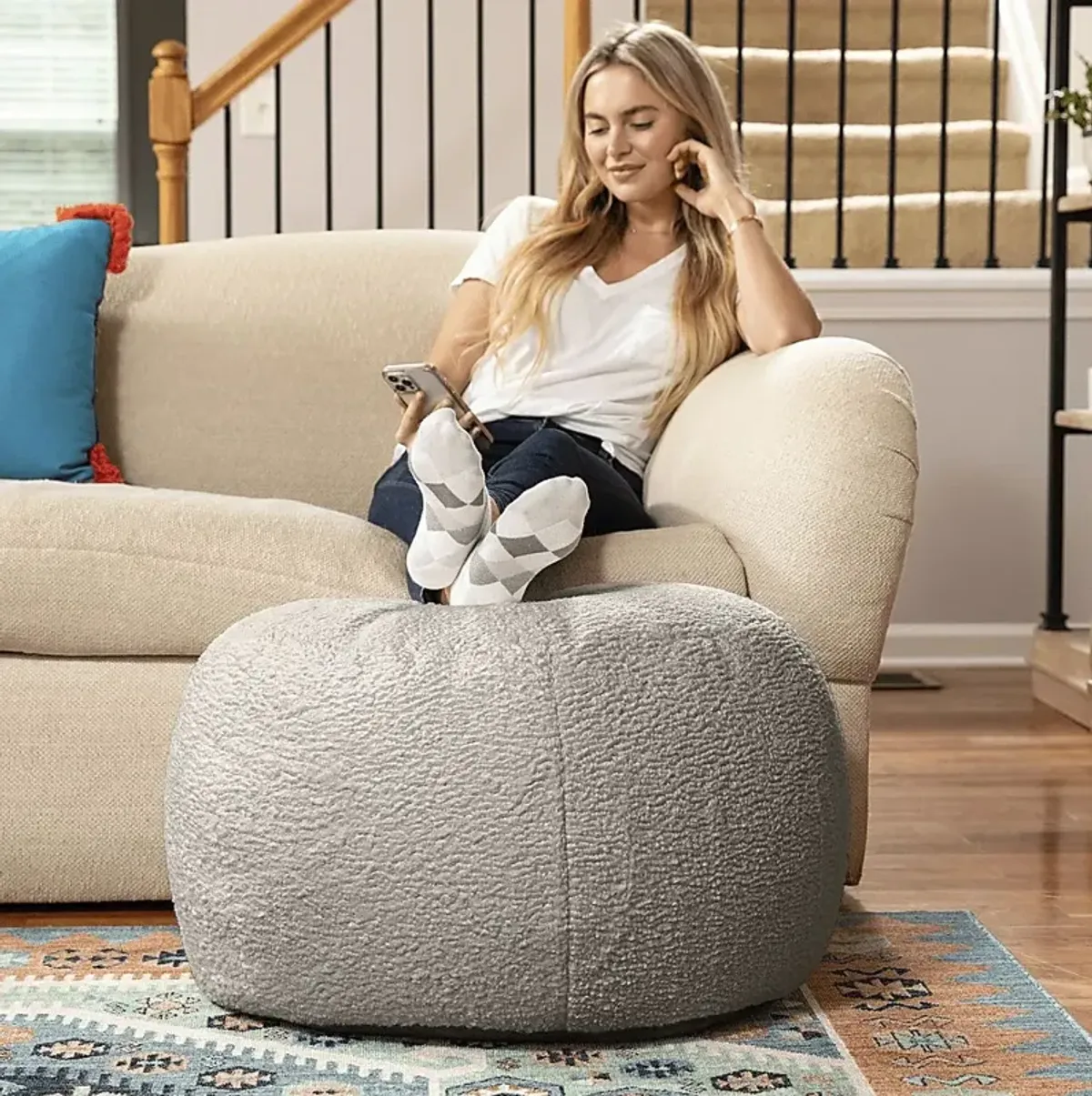 Meashi Gray Shearling Pouf