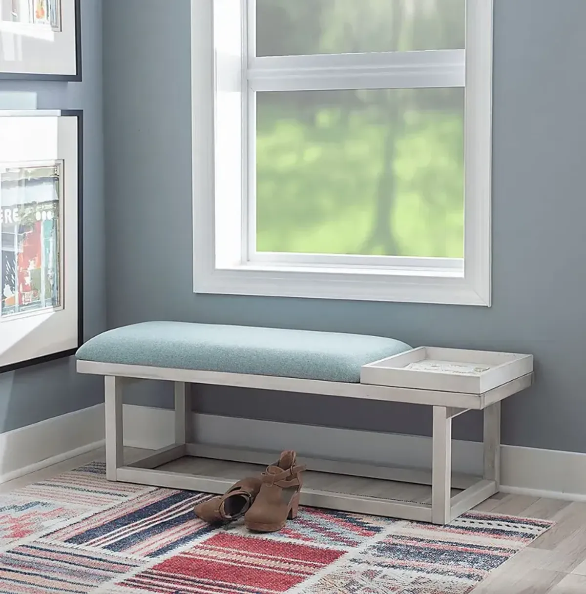 Amoroso White/Aqua Bench