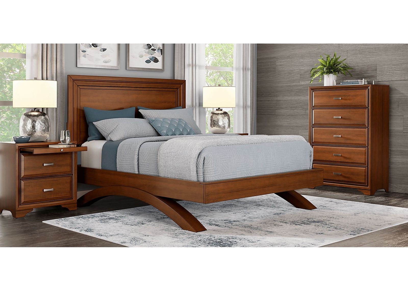 Small Spaces Belcourt Cherry 5 Pc King Panel Arch Bedroom