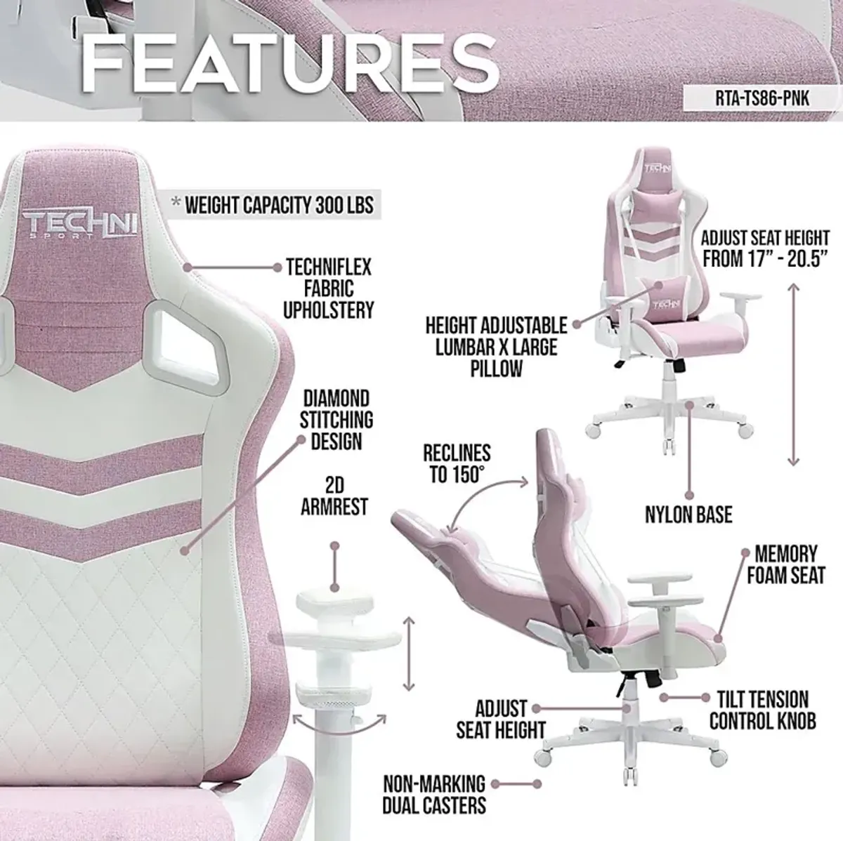 Taveyi Pink Gaming Chair