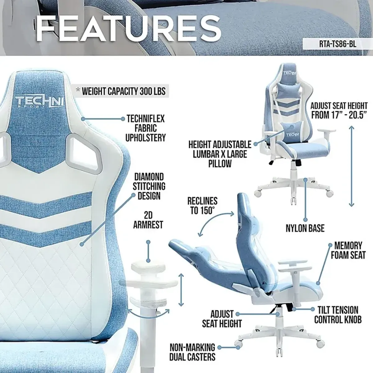 Taveyi Blue Gaming Chair