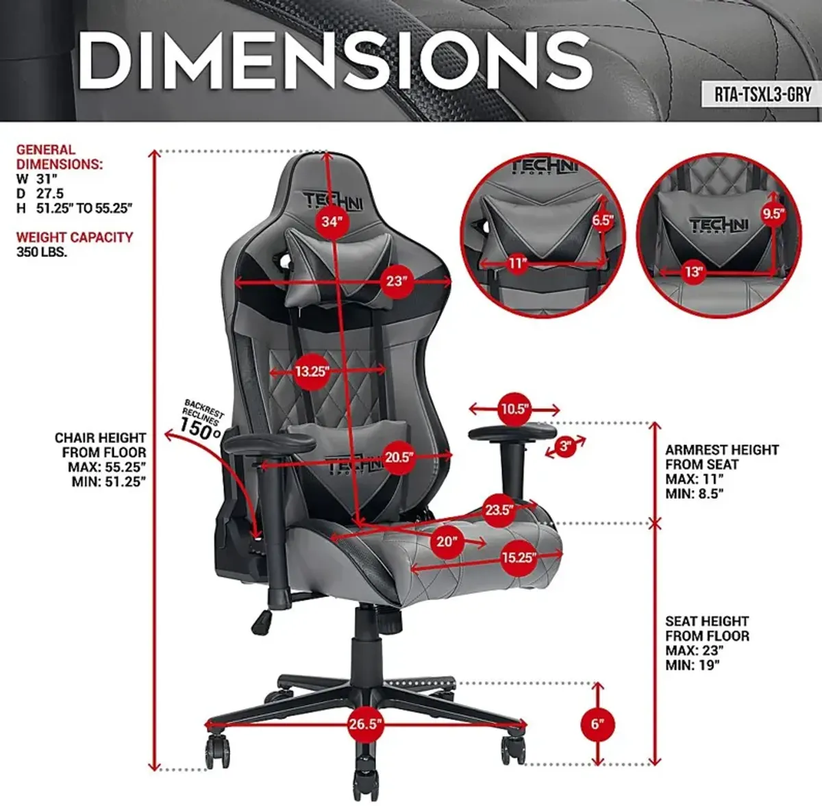 Ridado Gray XL Gaming Chair