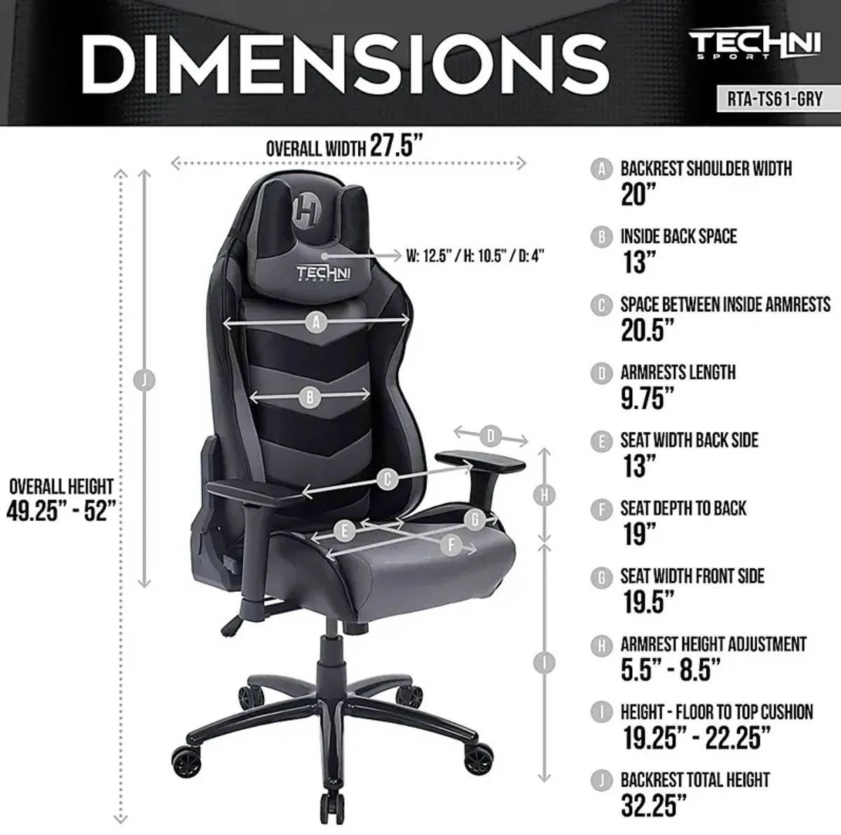 Urosde Black/Gray Gaming Chair