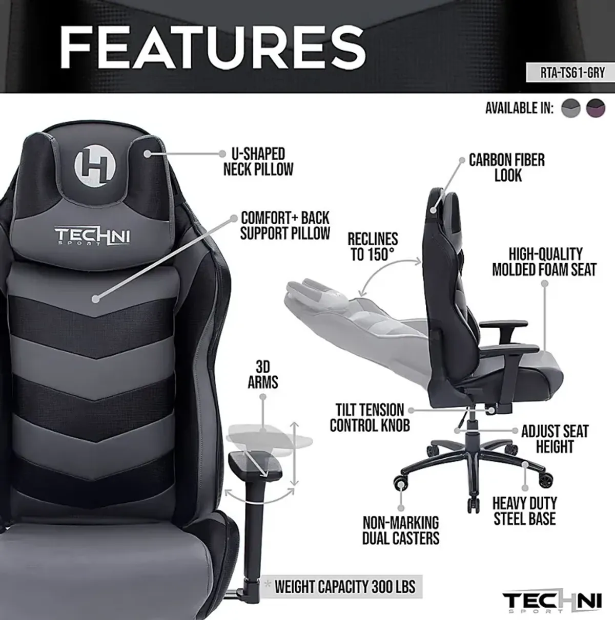 Urosde Black/Gray Gaming Chair