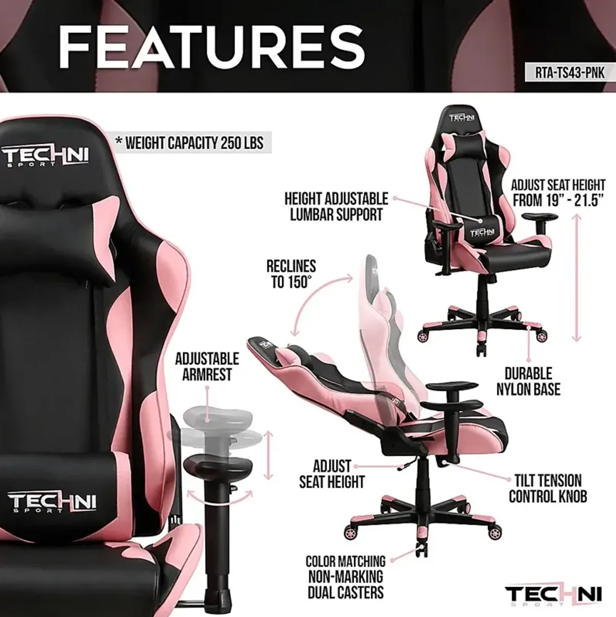 Bramgo Pink/Black Gaming Chair