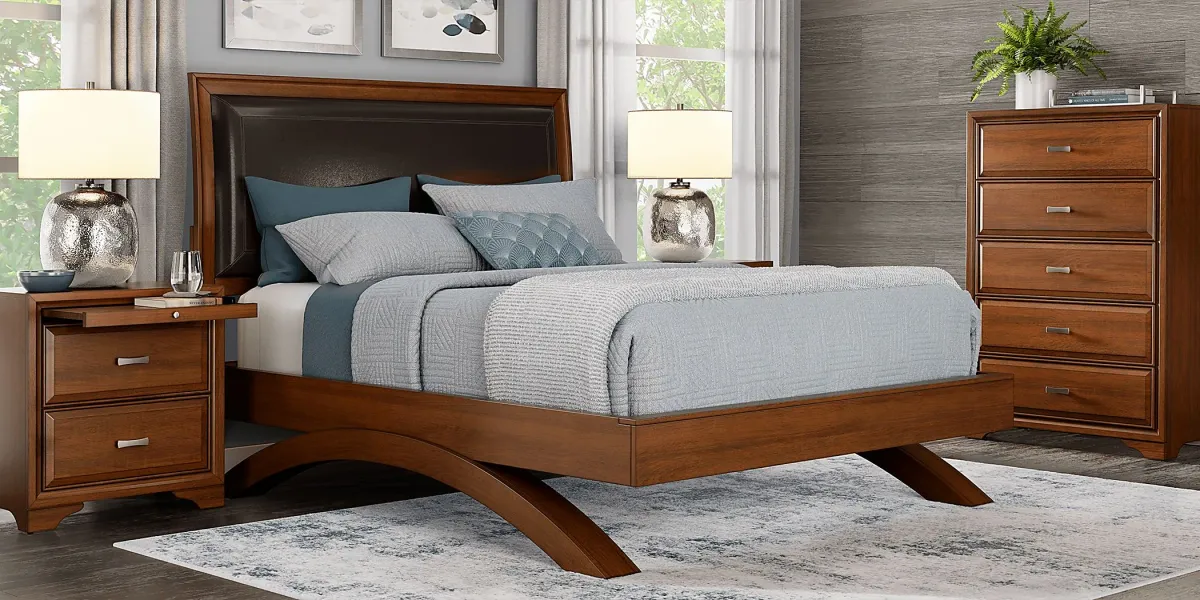 Small Spaces Belcourt Cherry 5 Pc King Upholstered Sleigh Arch Bedroom