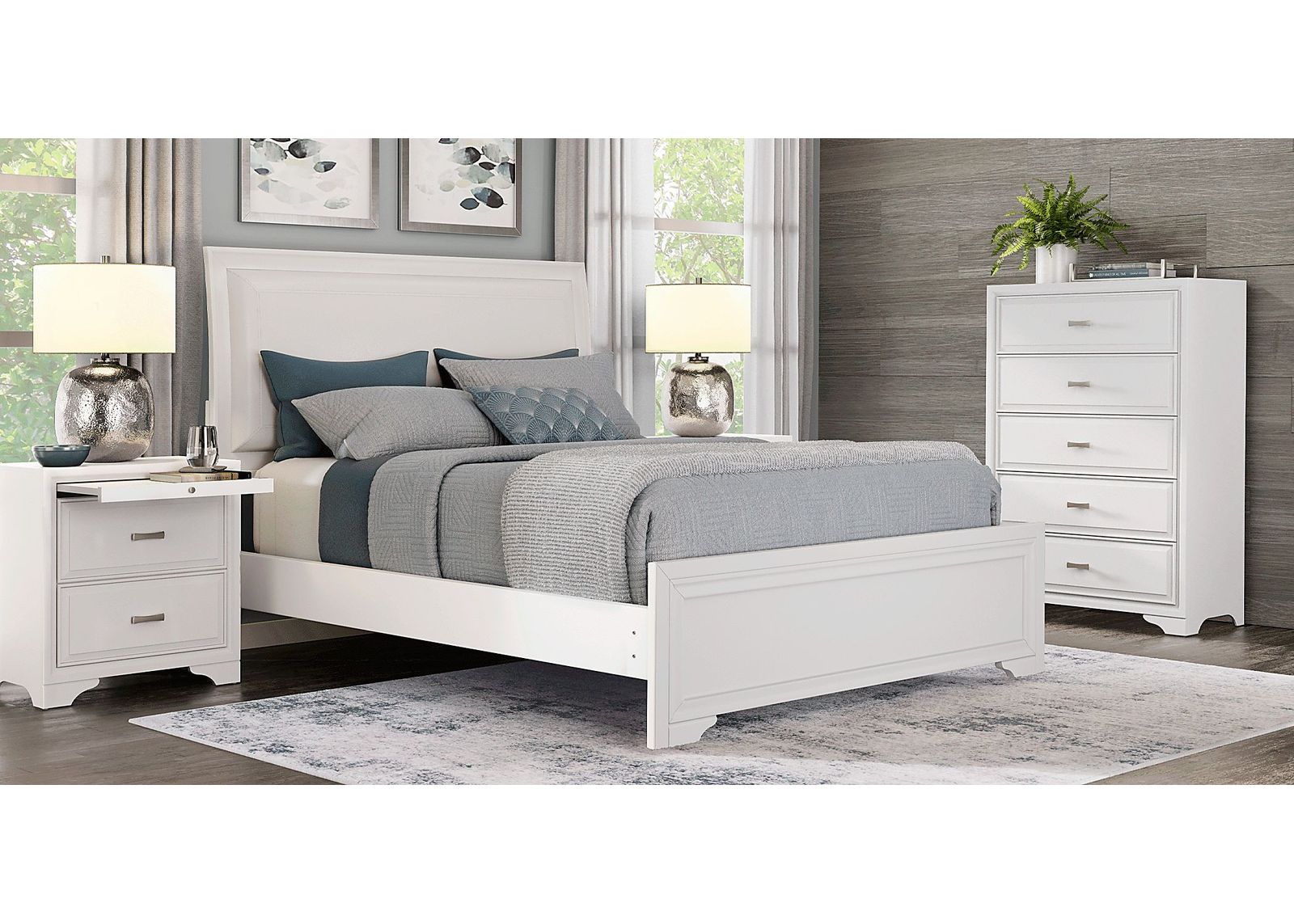 Small Spaces Belcourt White 5 Pc King Upholstered Sleigh Arch Bedroom