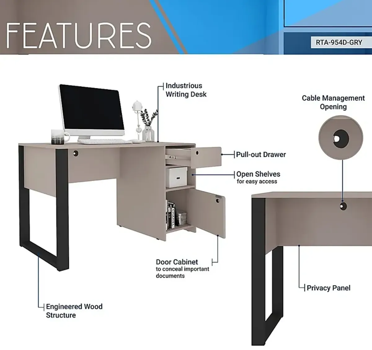 Bomoni Gray Writing Desk