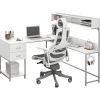 Lamlou White L-Shaped Storage Desk