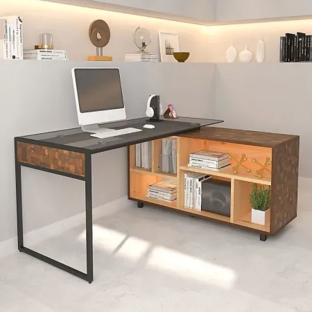 Jibale Brown L-Shaped Desk