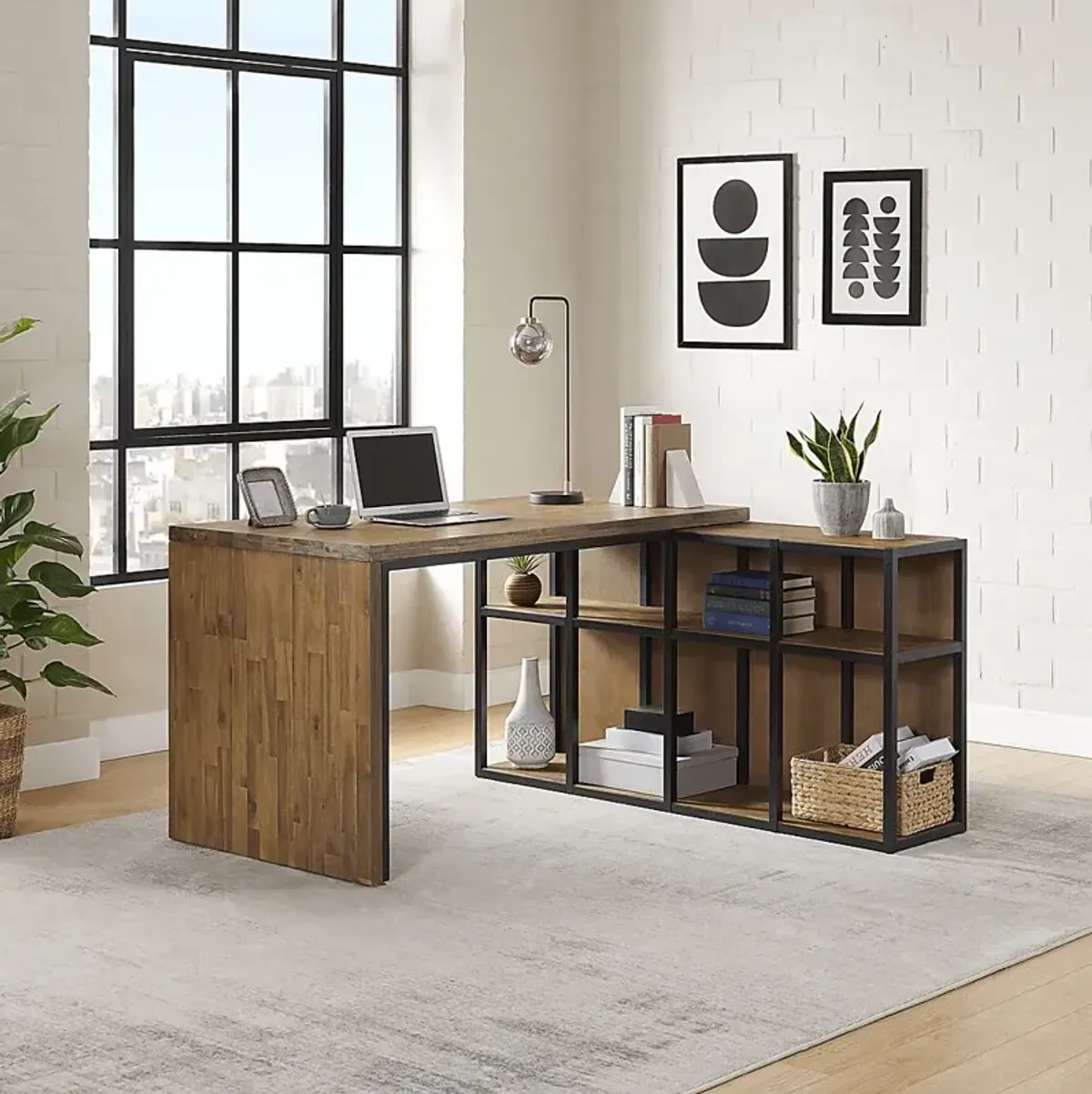 Churrea Brown L Desk with Storage