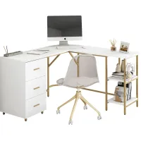 Milldes Gold L-Shaped Storage Desk